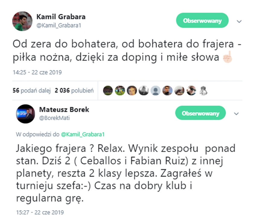 Borek skomentował post Grabary po porażce!